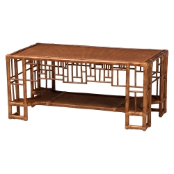 bali & pari Tahlia Marbled Tortoise Rattan Coffee Table with Open Shelf